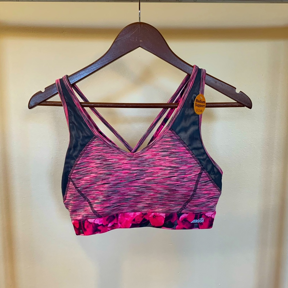 Black and pink sports bra with floral details